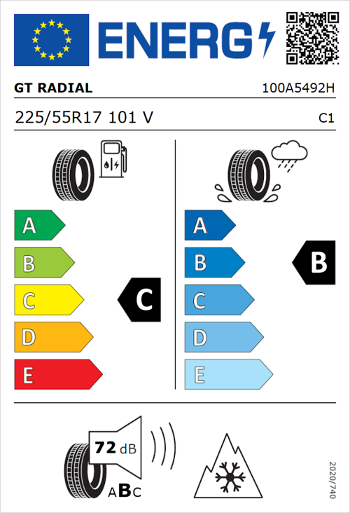 Tyre Label for GT Radial 4Seasons 225/55R17 101V