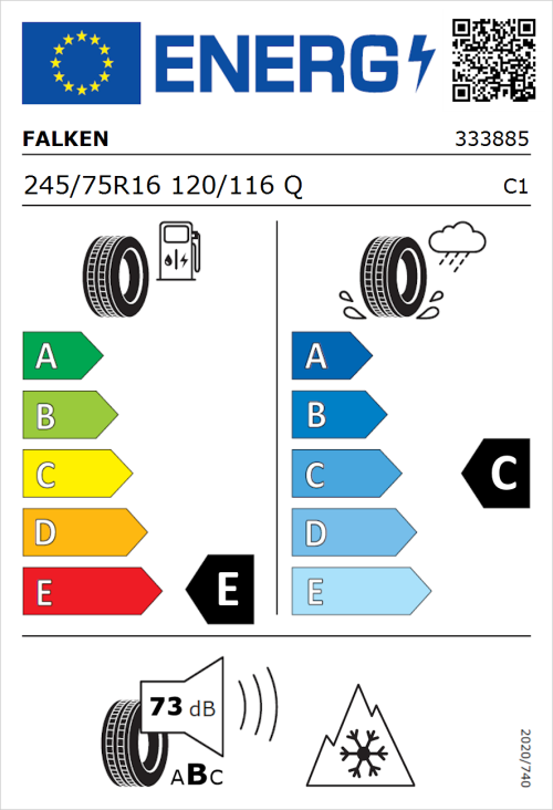 Tyre Label for Falken Wildpeak A/T AT3WA 245/75R16 120/116Q