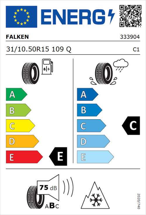 Tyre Label for Falken Wildpeak A/T AT3WA 31/10.50R15 109Q
