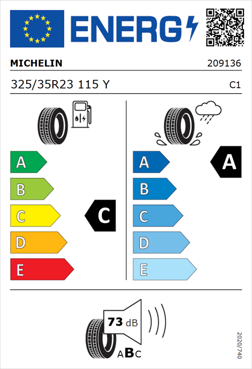 Tyre Label for Michelin Pilot Sport 4 S 325/35R23 115Y