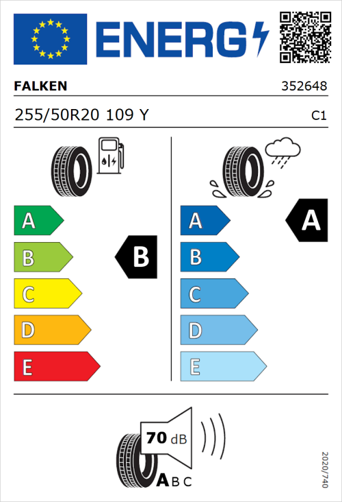 Tyre Label for Falken Azenis FK520 SUV 255/50R20 109Y