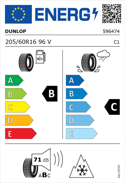 Tyre Label for Dunlop All Season 2 205/60R16 96V