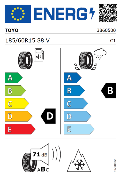 Tyre Label for Toyo Celcius AS2 185/60R15 88V