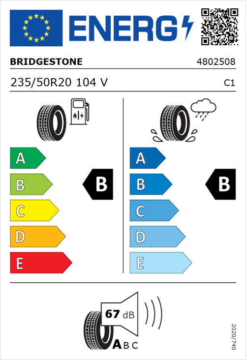 Tyre Label for Bridgestone Alenza 001 235/50R20 104V
