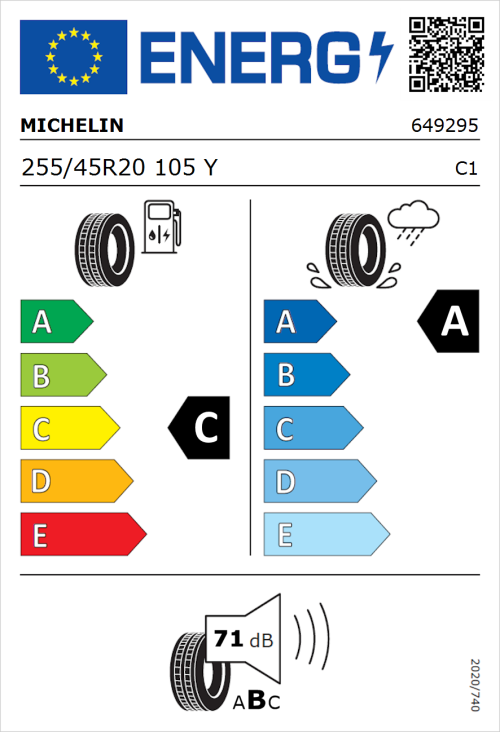 Tyre Label for Michelin Pilot Sport 4 S 255/45R20 105Y