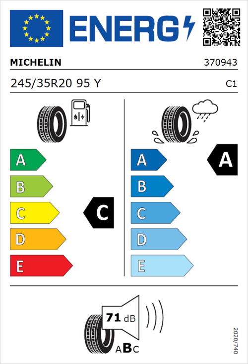 Tyre Label for Michelin Pilot Sport 4 S 245/35R20 95Y